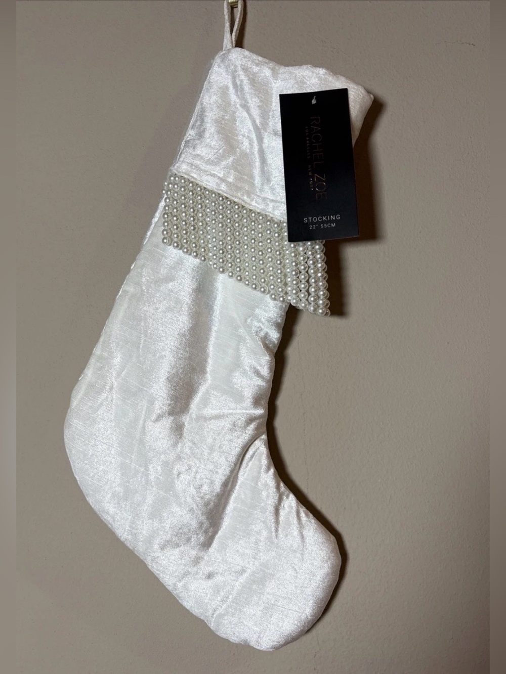 Rachel Zoe Pearl Strand Velvet 22” Christmas Holiday Stocking New